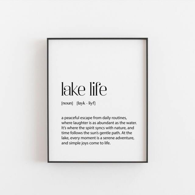 Lake Life Definition Print, Minimalist Wall Art Nature-Inspired Home Decor Relaxation Quote House Decorations Summer Home, Cabin
