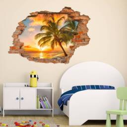 094 Wall Decal Paradise Sunset Beach Palm Trees - Hole in The Wall - thumbnail 3