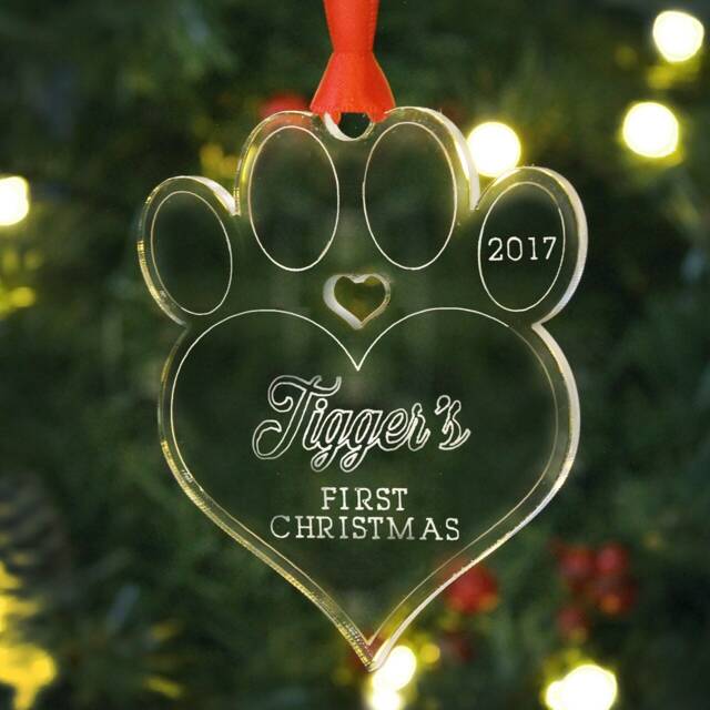 Personalised Kitten First Christmas Bauble Cat Paw Acrylic Ornament - image 1