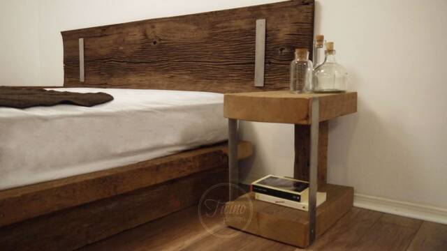 Reclaimed Wood Nightstand With Steel Legs, Rustic Bedside Table - image 1