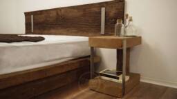 Reclaimed Wood Nightstand With Steel Legs, Rustic Bedside Table - thumbnail 1