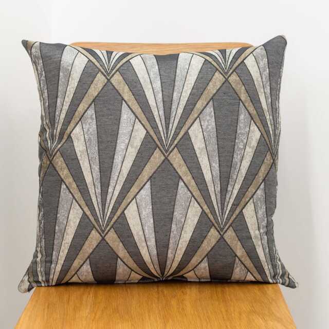 Metallic Art Deco Streamline Geometric Cushion Cover. Vintage Slate Grey, Silver. & Bronze Double Sided. 17x17 - image 1