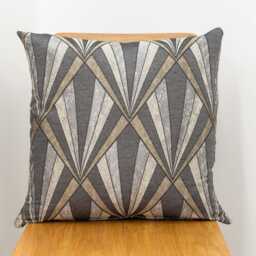 Metallic Art Deco Streamline Geometric Cushion Cover. Vintage Slate Grey, Silver. & Bronze Double Sided. 17x17