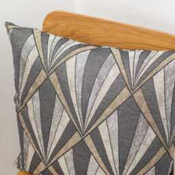 Metallic Art Deco Streamline Geometric Cushion Cover. Vintage Slate Grey, Silver. & Bronze Double Sided. 17x17 - thumbnail 2