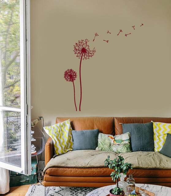 Wall Vinyl Decal Dandelions Bouquet Of Flowers Blowing Seeds Puffball Flower Ornament Modern Home Decor - #1127Di - image 1