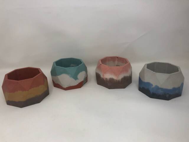 Geometric Concrete Planter With Drainage, Medium - Modern Succulent Pot Colorful Handmade Decor - image 1
