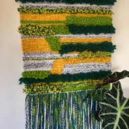 Hand Woven Wall Tapestry Spring Colors Fiber Art, 19x36 - thumbnail 4