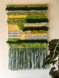 Hand Woven Wall Tapestry Spring Colors Fiber Art, 19x36
