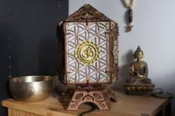 Wooden Lamp, Zen Decoration, Ohm, Buddha. Bedside Living Room Or Bedroom - thumbnail 1