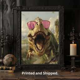 Funny T-Rex Dinosaur Art Print, Pink Sunglasses, Kids Room - thumbnail 2