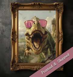 Funny T-Rex Dinosaur Art Print, Pink Sunglasses, Kids Room - thumbnail 1