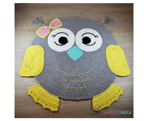 Crochet Owl Rug Handmade Cotton Nursery Play Mat - image 1