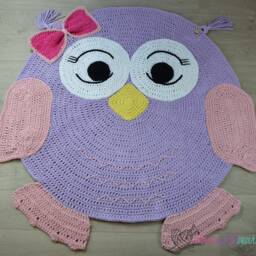 Crochet Owl Rug Handmade Cotton Nursery Play Mat - thumbnail 3