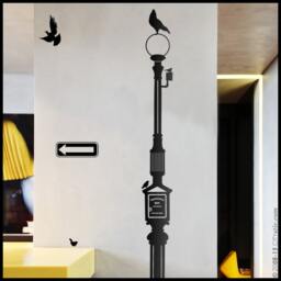 Tarrytown Street Lamp Wall Decal Vintage Style Birds & One Way Sign - thumbnail 2