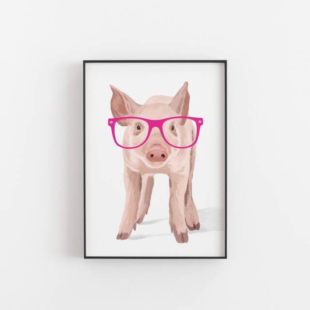 Pig With Glasses Print Farm Animal Wall Art - image 1