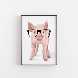 Pig With Glasses Print Farm Animal Wall Art - thumbnail 3