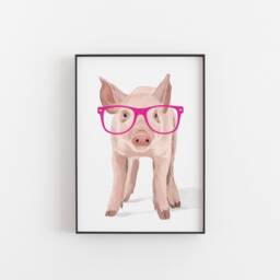 Pig With Glasses Print Farm Animal Wall Art - thumbnail 1