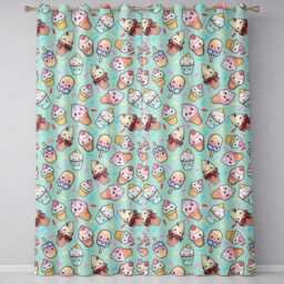 Cute Kawaii Ice Cream Desserts On Mint Background Seamless Pattern Readymade Eyelet Ring Top Thermal 100% Blackout Curtains - thumbnail 2