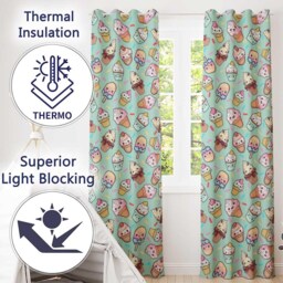 Cute Kawaii Ice Cream Desserts On Mint Background Seamless Pattern Readymade Eyelet Ring Top Thermal 100% Blackout Curtains - thumbnail 3
