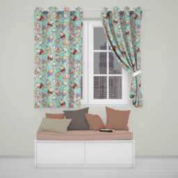 Cute Kawaii Ice Cream Desserts On Mint Background Seamless Pattern Readymade Eyelet Ring Top Thermal 100% Blackout Curtains