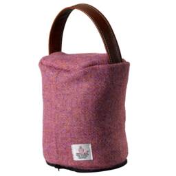 Harris Tweed 100% Pure New Wool Round Doorstop Cover With Real Leather Handle - Candy - thumbnail 2