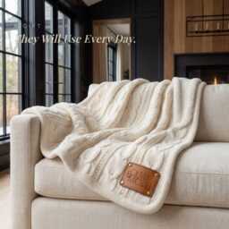 Luxury Personalized Cable Knit Blanket - Custom Sherpa Throw Cozy Neutral Home Decor - thumbnail 4