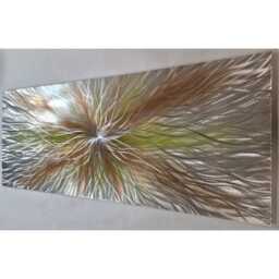 Modern, Abstract, Contemporary Metal Wall Art, Sculpture, 3D Effect, By R Toomer Art. Titled Super Nova. Silver, Golden Brown & Green - thumbnail 2