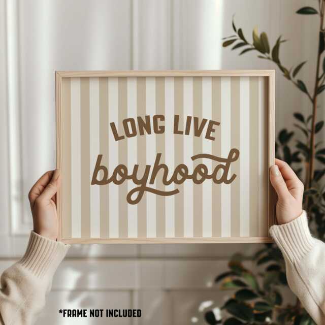Long Live Boyhood Print Boho Nursery Decor, Striped Wall Art - image 1