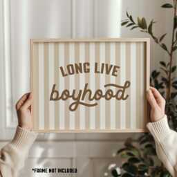 Long Live Boyhood Print Boho Nursery Decor, Striped Wall Art - thumbnail 1