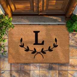 Custom Initials Doormat - Monogram Door Mat Leaf Border Floral Decoration Wedding Gift Change Initial Decor Rug - thumbnail 2