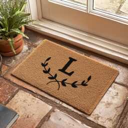 Custom Initials Doormat - Monogram Door Mat Leaf Border Floral Decoration Wedding Gift Change Initial Decor Rug - thumbnail 1