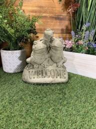 Stone Garden Cute Welcome Frog Toad Family Statue Ornament - thumbnail 1