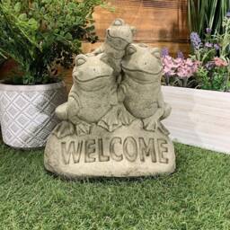Stone Garden Cute Welcome Frog Toad Family Statue Ornament - thumbnail 4