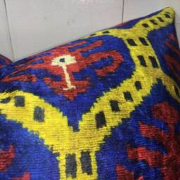 Silk Ikat Pillow Cover, Handwoven Accent Cushion - 24x24 - thumbnail 2