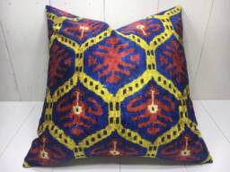 Silk Ikat Pillow Cover, Handwoven Accent Cushion - 24x24