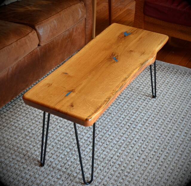 Natural Edge Slab White Oak Coffee Table With Turquoise Inlay - image 1