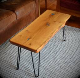 Natural Edge Slab White Oak Coffee Table With Turquoise Inlay