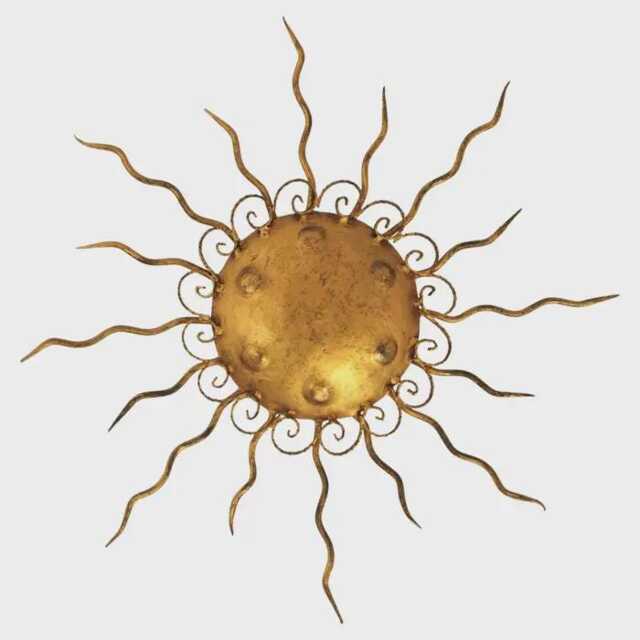 1940S Spanish Brutalist Sunburst Light Fixture in Wrought Gilt Iron Sun Flush Mount 2 Mid Century Modern Raw Brass - image 1