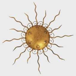 1940S Spanish Brutalist Sunburst Light Fixture in Wrought Gilt Iron Sun Flush Mount 2 Mid Century Modern Raw Brass - thumbnail 1