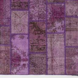 Handmade Turkish Patchwork Rug Purple Wool, Cotton Blend - thumbnail 3