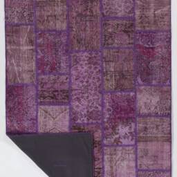Handmade Turkish Patchwork Rug Purple Wool, Cotton Blend - thumbnail 2