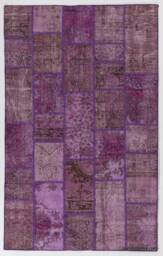 Handmade Turkish Patchwork Rug Purple Wool, Cotton Blend - thumbnail 1