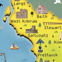 Ayrshire Map - Pictorial Poster Ayr Saltcoats Prestwick Girvan Largs Beith Kilmarnock Calmellington Alloway Cumnock - thumbnail 2