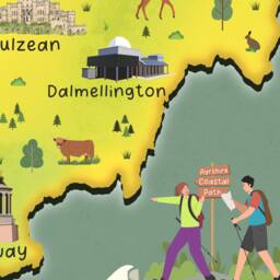 Ayrshire Map - Pictorial Poster Ayr Saltcoats Prestwick Girvan Largs Beith Kilmarnock Calmellington Alloway Cumnock - thumbnail 3