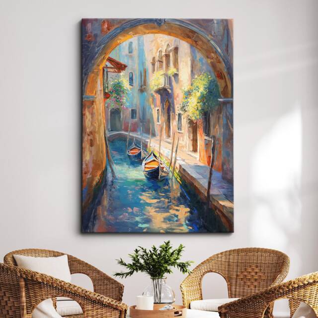 Venice Italy Canal Cathedral Abstract Modern Colourful Europe Painting Wall Art, Framed Canvas Poster Print, Home/Office Room Decor, Gifts - image 1