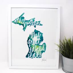 The Great Lakes State Art Print 11x14In, Wall Art, Sky Blue, Michigan Home Decor - thumbnail 2