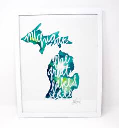 The Great Lakes State Art Print 11x14In, Wall Art, Sky Blue, Michigan Home Decor - thumbnail 1