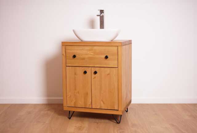 Handcrafted Pine Bathroom Vanity Unit - Hairpin Legs, Natural Oak Finish Washstand - image 1