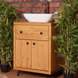 Handcrafted Pine Bathroom Vanity Unit - Hairpin Legs, Natural Oak Finish Washstand - thumbnail 3