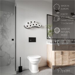 Wall Mount Toilet Paper Holder, Wood Tp Floating Storage Shelf For Multiple Rolls Tissue, Hanging Wooden Restroom Loo Roll Rack Wave Grey - thumbnail 2